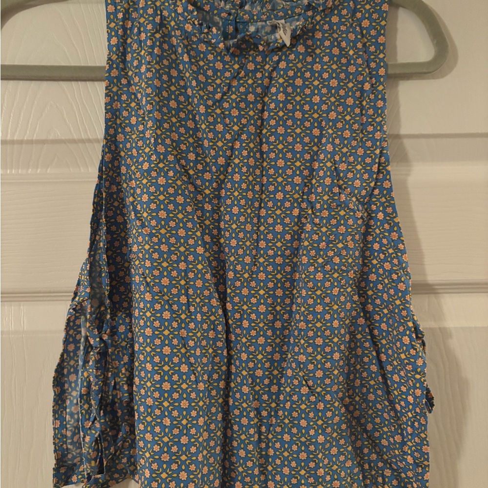 Floral Blue and Orange Sleeveless Top